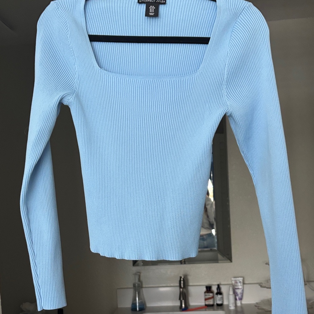 Sincerely Jules Light Blue Ribbed Sweater